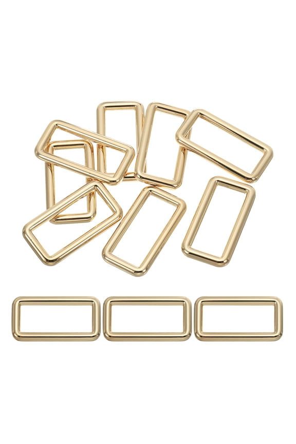 lat Metal Rectangle Rings 1-1/2" / 38mm, 8 Pcs Square Loop Webbing Belt Buckle for Strap Keeper Light Golden