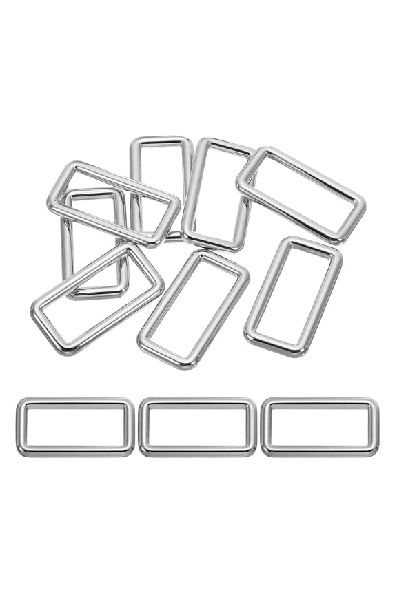 lat Metal Rectangle Rings 1-1/2" / 38mm, 8 Pcs Square Loop Webbing Belt Buckle for Strap Keeper Silver