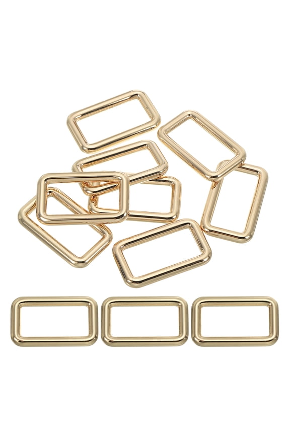 lat Metal Rectangle Rings 1-1/4" / 32mm, 8 Pcs Square Loop Webbing Belt Buckle for Strap Keeper Light Golden