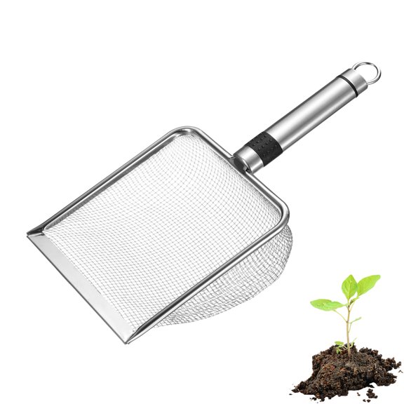 Uxcell1-Pack Gardening Soil Sifter, 2.8 mm Mesh Stainless Steel Sand Soil Compost Sieve with Stainless Steel Handle [Silver Tone]