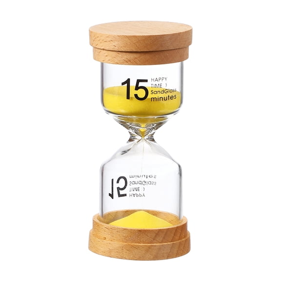 Uxcell15 Minute Sand Timer, Wooden Sand Watch High Glass Sandglass Timer for Living Room Kitchen Home Office Restaurant Decoration, Yellow