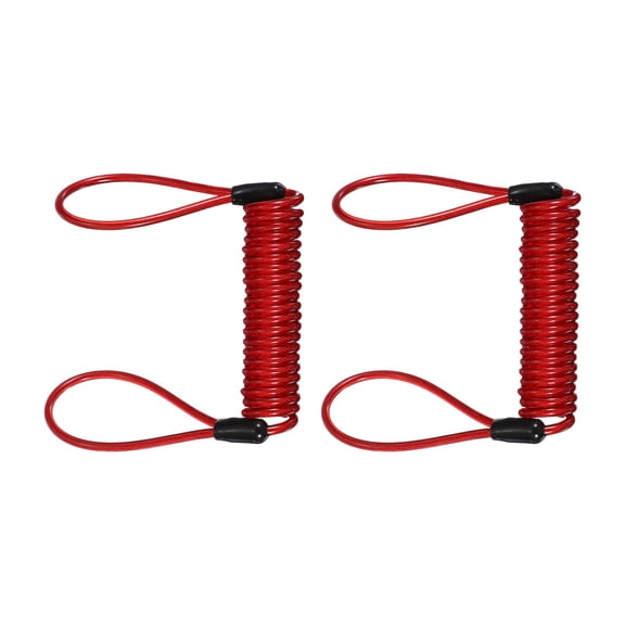 Uxcell2-Pack Disc Lock Security Steel Cable, 59inch/1500mm Coated Spring Reminder Wire Anti-Theft Rope [Red]