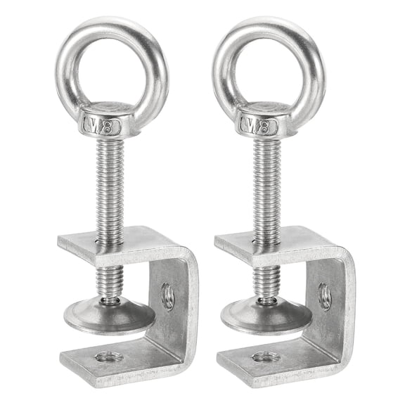Uxcell2 Pcs 304 Stainless Steel C Clamps 35mm Square Mini Tiger Clamp Adjustable Heavy Duty Metal U Clip with Eye Hook Screw for Woodworking Welding Mounting, Silver