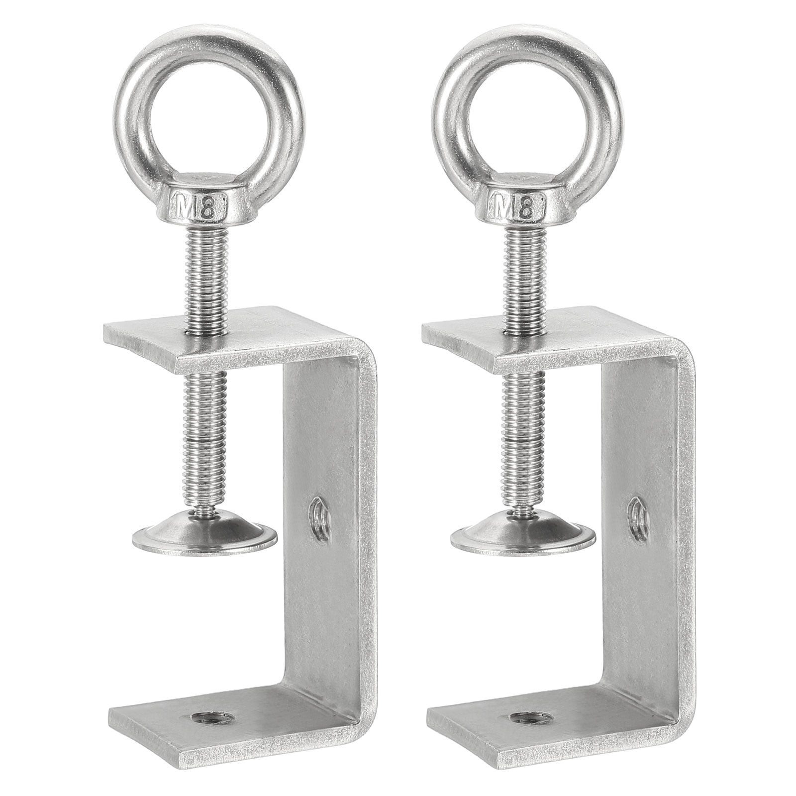 Uxcell2 Pcs 304 Stainless Steel C Clamps 40mm Square Mini Tiger Clamp Adjustable Heavy Duty Metal U Clip with Eye Hook Screw for Woodworking Welding Mounting, Silver