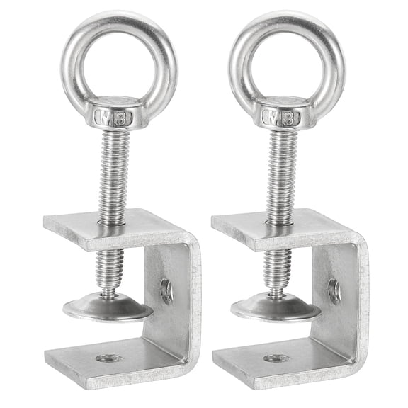 Uxcell2 Pcs 304 Stainless Steel C Clamps 45mm Square Mini Tiger Clamp Adjustable Heavy Duty Metal U Clip with Eye Hook Screw for Woodworking Welding Mounting, Silver