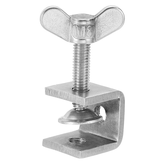 Uxcell2 Pcs 304 Stainless Steel C Clamps 55mm Square Mini Tiger Clamp Adjustable Heavy Duty Metal U Clip with Butterfly Screws for Woodworking Welding Mounting, Silver