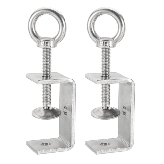 Uxcell2 Pcs 304 Stainless Steel C Clamps 55mm Square Mini Tiger Clamp Adjustable Heavy Duty Metal U Clip with Eye Hook Screw for Woodworking Welding Mounting, Silver