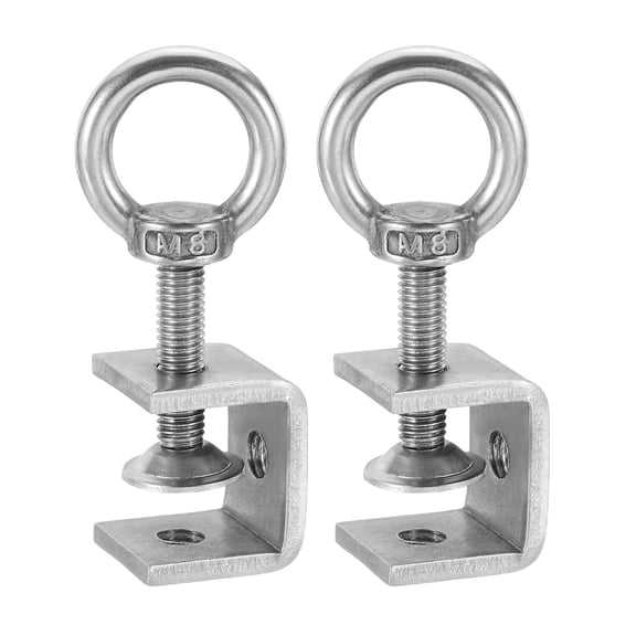 Uxcell2 Pcs 304 Stainless Steel C Clamps 65mm Square Mini Tiger Clamp Adjustable Heavy Duty Metal U Clip with Eye Hook Screw for Woodworking Welding Mounting, Silver