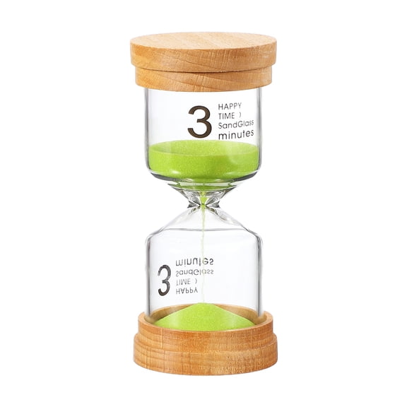 Uxcell3 Minute Sand Timer, Wooden Sand Watch High Glass Sandglass Timer for Living Room Kitchen Home Office Restaurant Decoration, Green