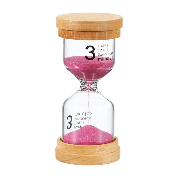 Uxcell3 Minute Sand Timer, Wooden Sand Watch High Glass Sandglass Timer for Living Room Kitchen Home Office Restaurant Decoration, Pink