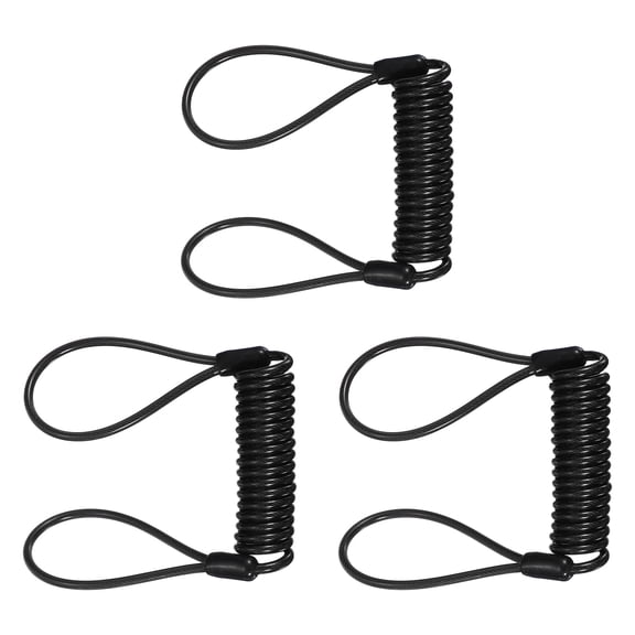 Uxcell3-Pack Disc Lock Security Steel Cable, 47.24inch/1200mm Coated Spring Reminder Wire Anti-Theft Rope [Black]