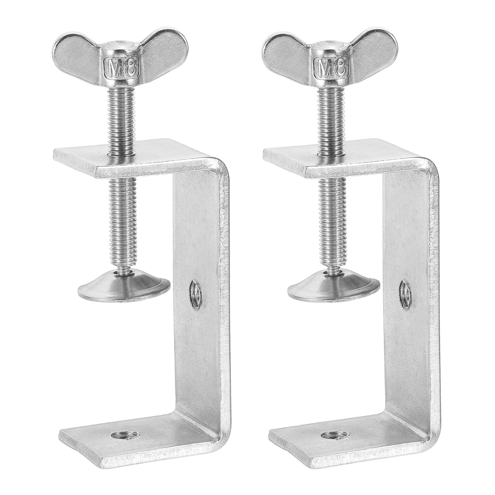 Uxcell304 Stainless Steel C Clamps 120mm Square Mini Tiger Clamp Adjustable Heavy Duty Metal U Clip with Butterfly Screws for Woodworking Welding Mounting, Silver