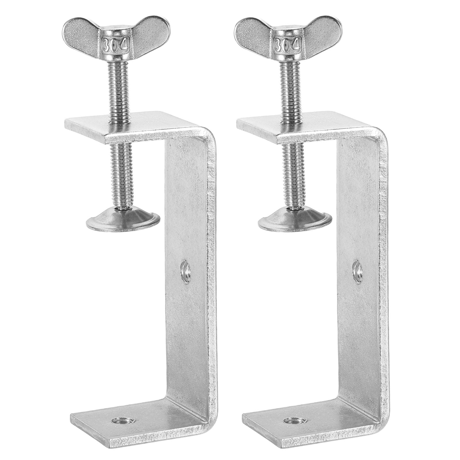 Uxcell304 Stainless Steel C Clamps 55mm Square Mini Tiger Clamp Adjustable Heavy Duty Metal U Clip with Butterfly Screws for Woodworking Welding Mounting, Silver