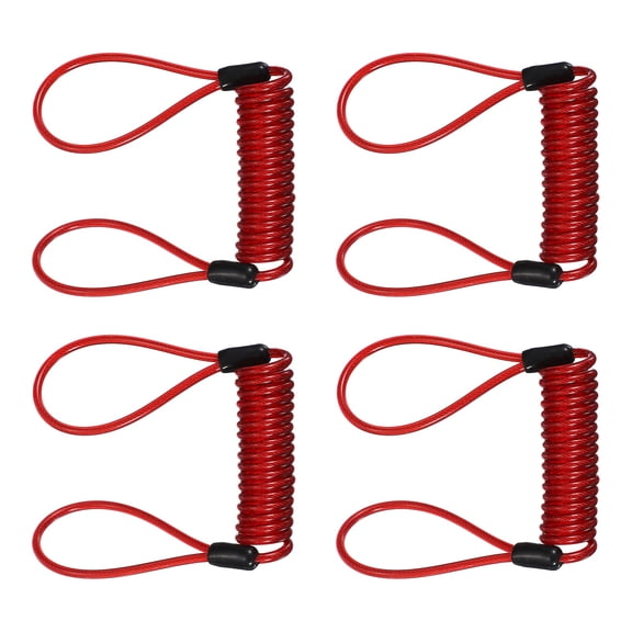 Uxcell4-Pack Disc Lock Security Steel Cable, 47.24inch/1200mm Coated Spring Reminder Wire Anti-Theft Rope [Red]