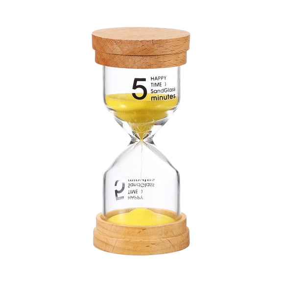 Uxcell5 Minute Sand Timer, Wooden Sand Watch High Glass Sandglass Timer for Living Room Kitchen Home Office Restaurant Decoration, Yellow