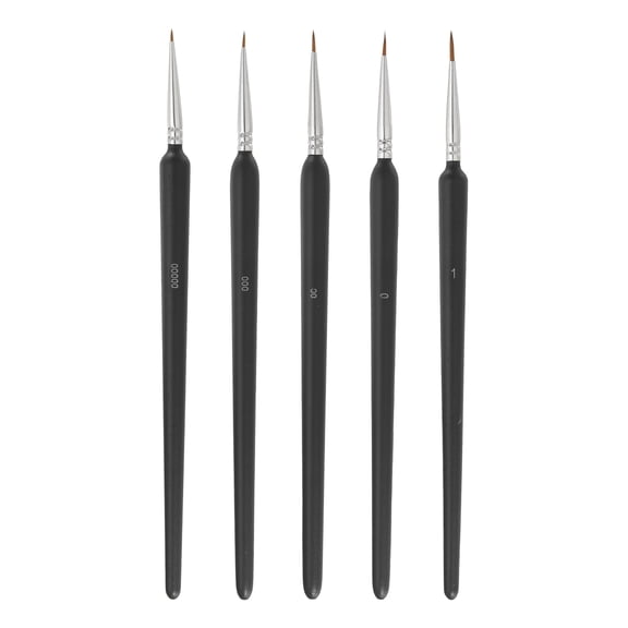 Uxcell5 Pcs Detail Paint Brushes 5.5mm-11mm Pointed Tip (00000/000/00/0/1), Black