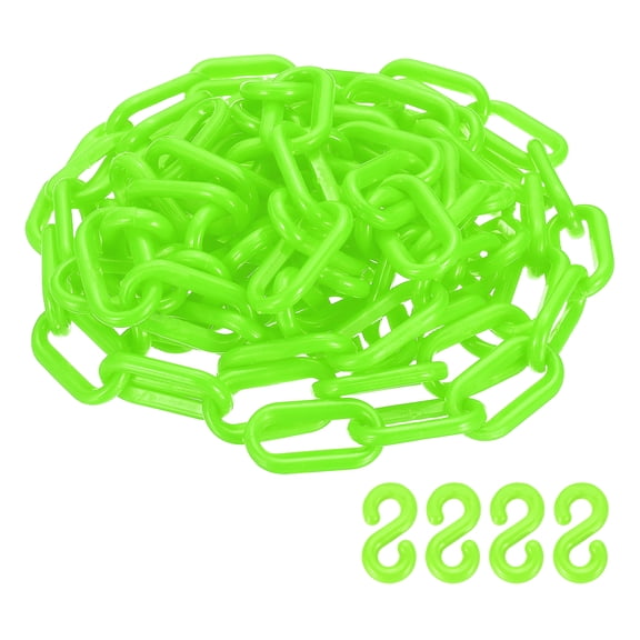 UxcellBarrier Chain, (9.8ft 0.7" Dia., Green), Plastic Safety Chain Links with S Hooks for Crowd Control Queue Line Parking Lot Fence Gate Concert Construction Site Decoration