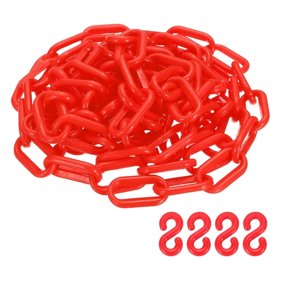 UxcellBarrier Chain, (9.8ft 0.7" Dia., Red), Plastic Safety Chain Links with S Hooks for Crowd Control Queue Line Parking Lot Fence Gate Concert Construction Site Decoration