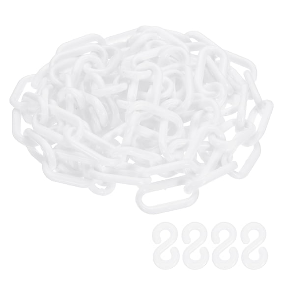 UxcellBarrier Chain, (9.8ft 0.7" Dia., White), Plastic Safety Chain Links with S Hooks for Crowd Control Queue Line Parking Lot Fence Gate Concert Construction Site Decoration
