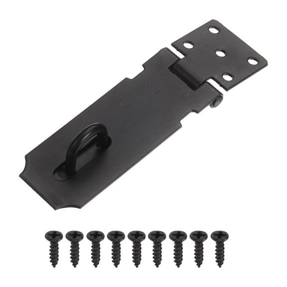 UxcellDoor Hasp Latch (3 Inch, Black) (1 Pcs), Stainless Steel 180 Degree Padlock Hasp Safety Angle Locking Latch with Screws, Suit For- Cabinet/Garden/Yard/Shed/Closet