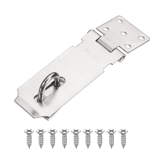 UxcellDoor Hasp Latch (5 Inch, Silver) (1 Pcs), Stainless Steel 180 Degree Padlock Hasp Safety Angle Locking Latch with Screws, Suit For- Cabinet/Garden/Yard/Shed/Closet
