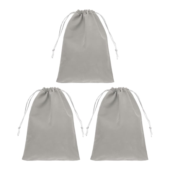 UxcellVelvet Gift Bags, (9 x 6.6 Inch, Grey)(3 Pcs) Velvet Drawstring Bag Jewelry Pouches Suit for Birthday/Wedding/Party/Gift /Favor