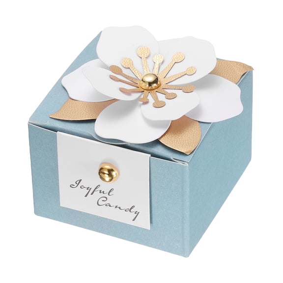 UxcellWedding Favor Boxes, (2.5 x 2.5 Inch, Sky Blue)(25 Pcs), Square Paper Flower Candy Boxes with White Floral Decor Thanks Card, Suitable for Wedding/Birthday/Party/Decorations