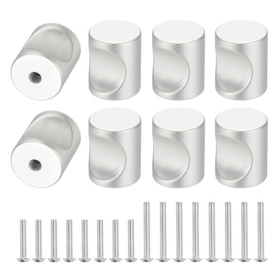 Uxell 8Pcs Cylindrical Aluminum Alloy Knobs, Single Hole Pull with Screw, 16mm Silver