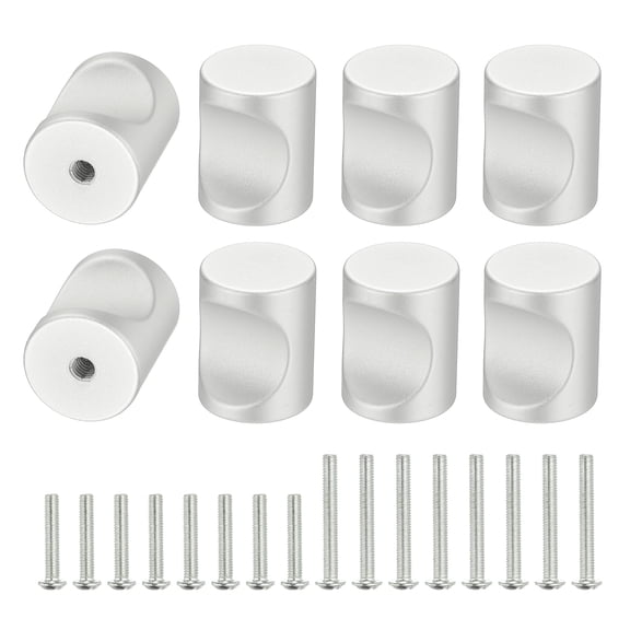 Uxell 8Pcs Cylindrical Aluminum Alloy Knobs, Single Hole Pull with Screw, 1Uxell 8mm Silver