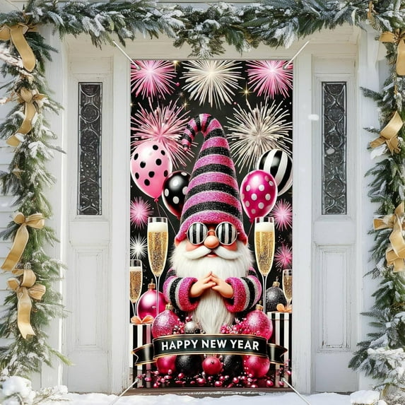 Uxgjfwu 2026 New Year Party Banner, Happy New Year Door Curtain Hanging Decoration, Festive Backdrop Cloth for Wall Doorway Window Holiday Celebration Atmosphere