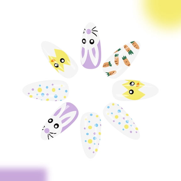 Uxgjfwu 24 Piece Medium Shiny Water Droplet Nail Armor, European Easter Cute Polka Dot and Carrot Designs
