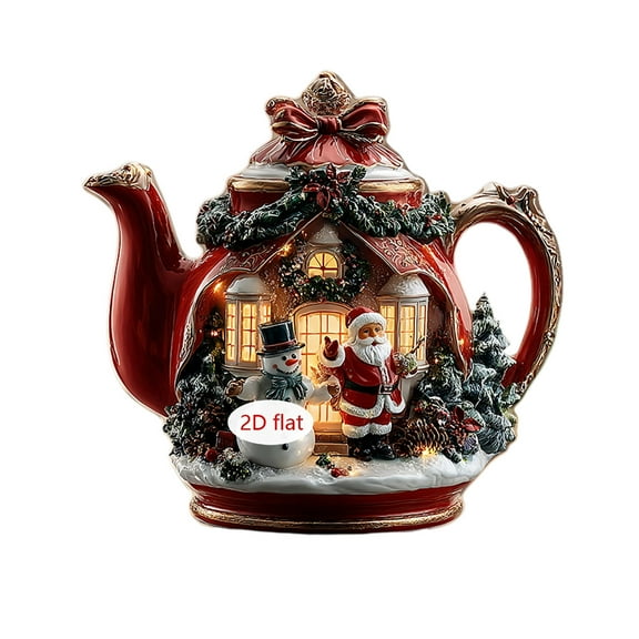 Uxgjfwu 2D Acrylic Christmas Kettle Ornament Flat Home Decor Holiday Tree Hanging Decoration for Kitchen Themed Gift