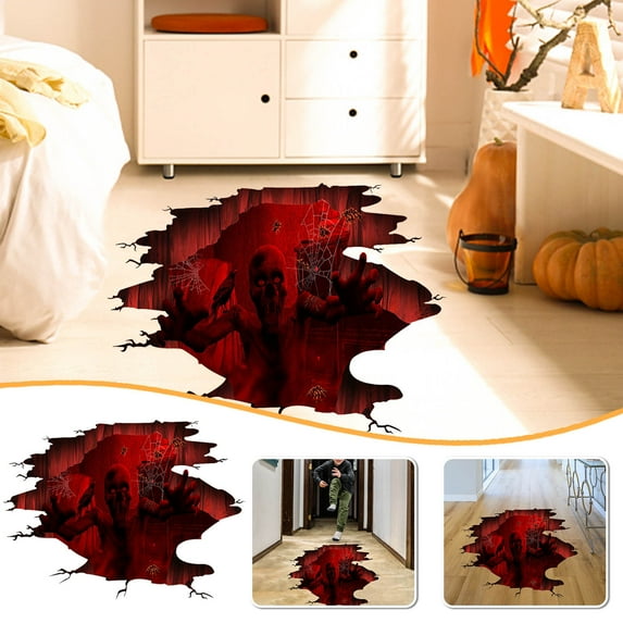 Uxgjfwu 2PC Halloween Floor Decals Glow in the Dark Skeleton Scene Setter, Large Floor Stickers for Living Room Party Haunted House