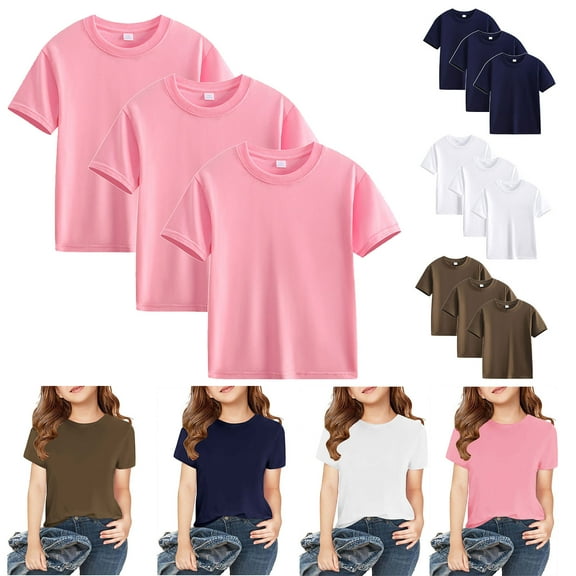 Uxgjfwu 3 Pack Baby Toddler Shirts Boys Girls Short Sleeve Shirt Casual Cotton Basic Tees Kids T-Shirts Summer Top, Sizes 2-12