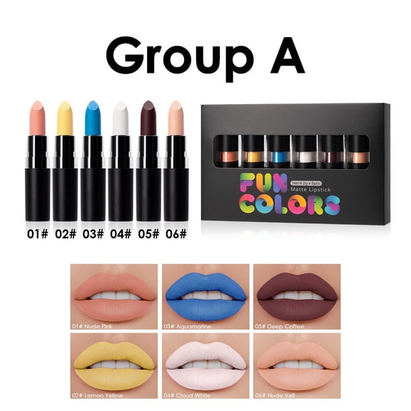 Uxgjfwu 6-Pack Halloween Colors Matte Lip Stick Set, Velvety Matte Non Transfer Multi Shade Lip Sticks, Halloween Party Stage Special Effect Colorful Lip Makeup Set, Festival Gift for Women
