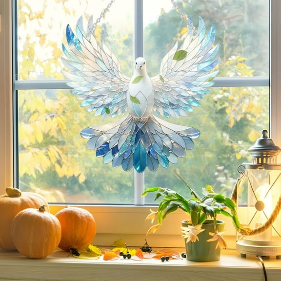 Uxgjfwu Acrylic Dove Hanging Ornament Garden Decor Outdoor Peace Bird Art for Patio Tree Branch Home Wall Decoration Unique Yard Accent