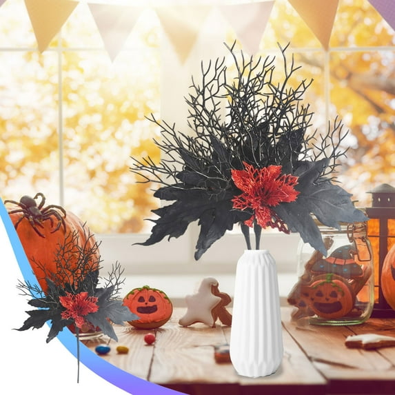 Uxgjfwu Artificial Black Dead Branch with Colorful Small Flowers, Halloween Home Decor Single Stem, Spooky Decorative Branch for Vase