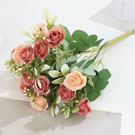 Uxgjfwu Artificial Mini Rose Flower Bouquet for Home and Weddings, Multi-Purpose Decorative Flowers in Assorted Colors, Two-Bundle Set with 15 Heads Each for Arrangements
