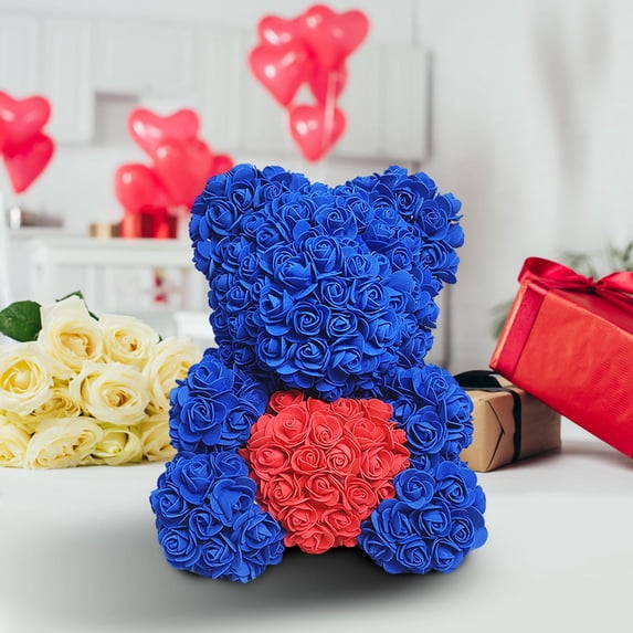Uxgjfwu Artificial Preserved Rose Bear Gift, Handmade Floral Bear Finished Product for Mid Autumn Festival, Long Lasting Decorative Gift, Home Decor, Present