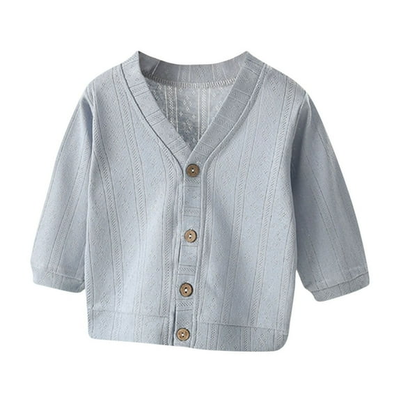 Uxgjfwu Baby Boys Girls Cardigan Button Plain Print Long Sleeve Top Fall Winter Cotton Clothes Sizes 1-12M