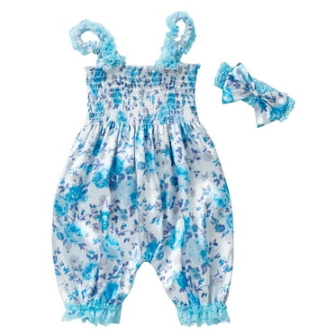 Uxgjfwu Baby Girls Outfits Summer Flower Print Lace Bow Sling Clothes Cute Bloomers Jumpsuit Sizes 0-24M