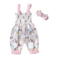 thumbnail image 1 of Uxgjfwu Baby Girls Outfits Summer Flower Print Lace Bow Sling Clothes Cute Bloomers Jumpsuit Sizes 0-24M, 1 of 9
