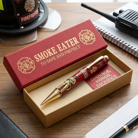 Uxgjfwu Blessing Bible Commemorative Pen, Gift Pen with Scripture Engraving and Box, Inspirational Religious Writing Tool for Believers, 2ml Ink, Firefighter Theme