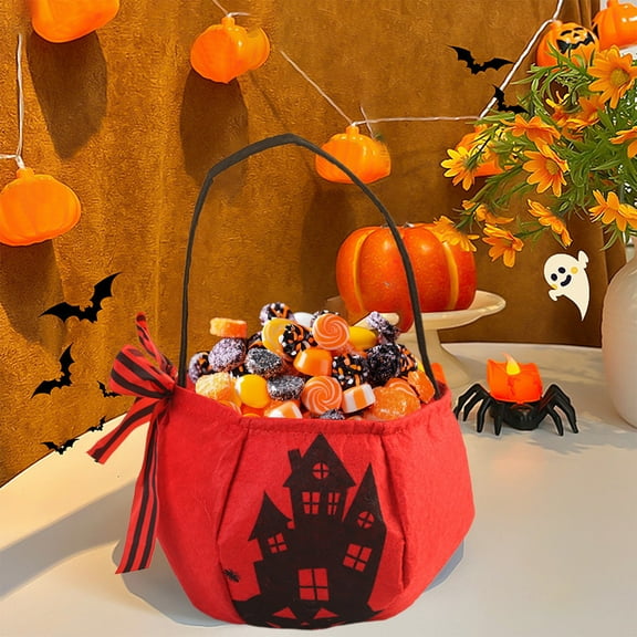 Uxgjfwu Bow Tie Trick or Treat Bag Handheld Pumpkin Candy Pail for Kids, Reusable Halloween Party Favor Container Children's Gift