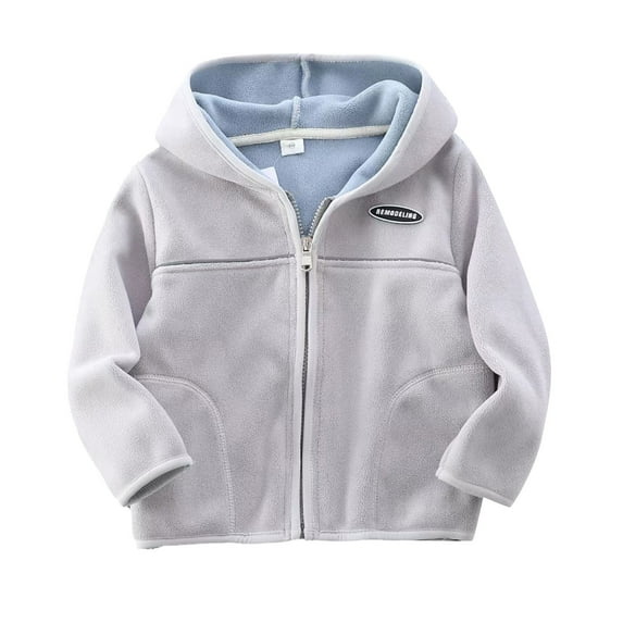 Uxgjfwu Boys Fleece Jacket Boys And Girls Fashion Solid Color Cute Plush Thickening Keep Warm Zipper Hoodie Coat