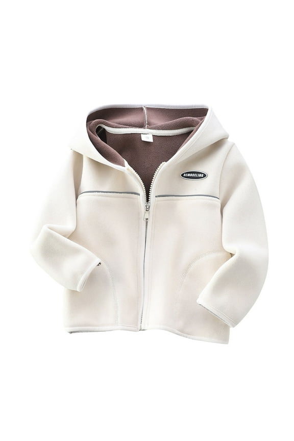 Boys Fleece Jacket Boys And Girls Fashion Solid Color Cute Plush Thickening Keep Warm Zipper Hoodie Coat