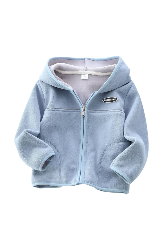Boys Fleece Jacket Boys And Girls Fashion Solid Color Cute Plush Thickening Keep Warm Zipper Hoodie Coat