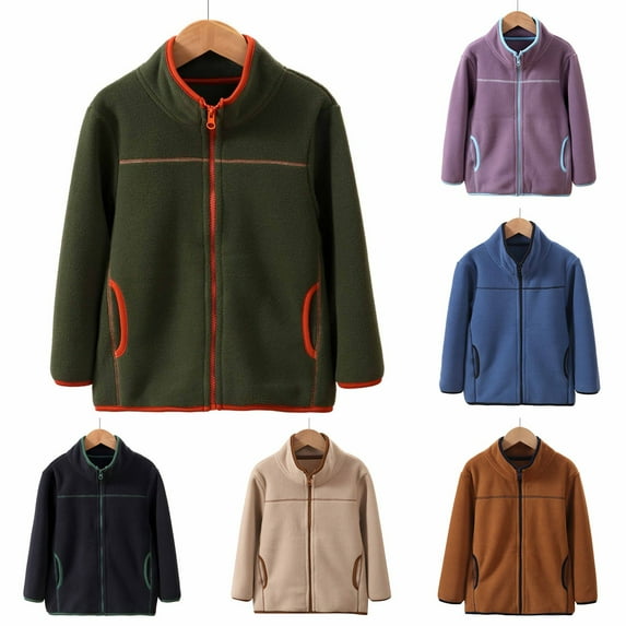 Uxgjfwu Boys Fleece Zip Up Jacket Fashionable Boys and Girls Outerwear Casual Long Sleeved Top Plush Lapel Neck Tops