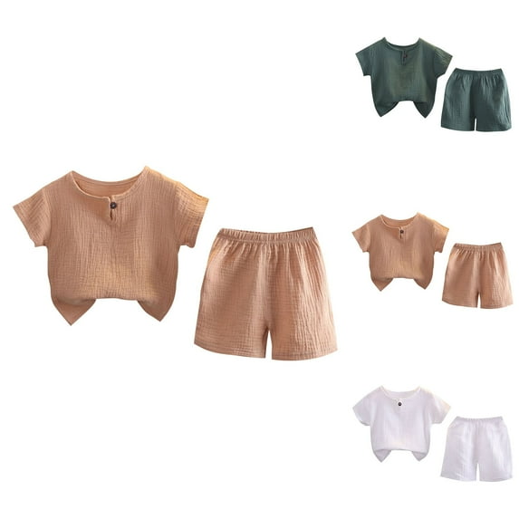 Uxgjfwu Boys Outfit Sets Solid Color Thin Shirt Shorts Set Casual Clothing Set Childrens Short Sleeve Shirts Shorts Set