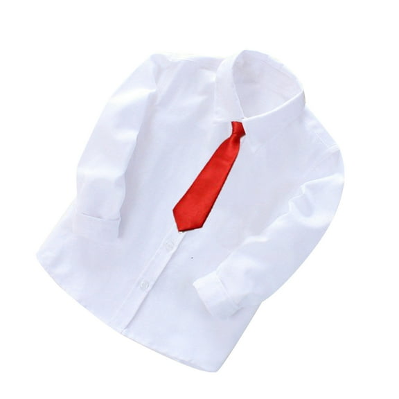 Uxgjfwu Boys Plain Print Long Sleeve Blouse Gentleman's School Uniform Shirt Tie Suit for Boys Sizes 2-14,White